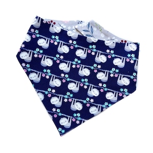 New!  Floral Sloth Dog Bandana Dog Bandana, Pet Scarf, snaps on, tie on, Season bandana, spring bandana, pom pom bandana, pet bandana