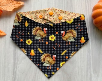 Fall Dog Bandana, Turkey & Sunflower, Snap-On Scarf