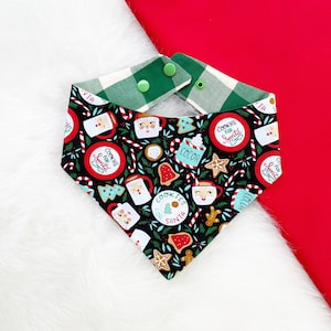 Christmas dog bandana, Cookies for Santa, Seasons Dog Bandana, easy snap-on dog bandana, pet accessory, over the collar