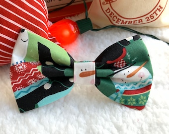 Christmas Dog Bowtie, Snowman Pet Collar Accessory
