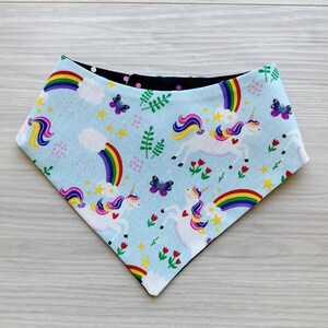New! Rainbow Unicorn Dog Bandana, Pet Scarf, snaps on, tie on, Season bandana, spring bandana, pom pom bandana, pet bandana