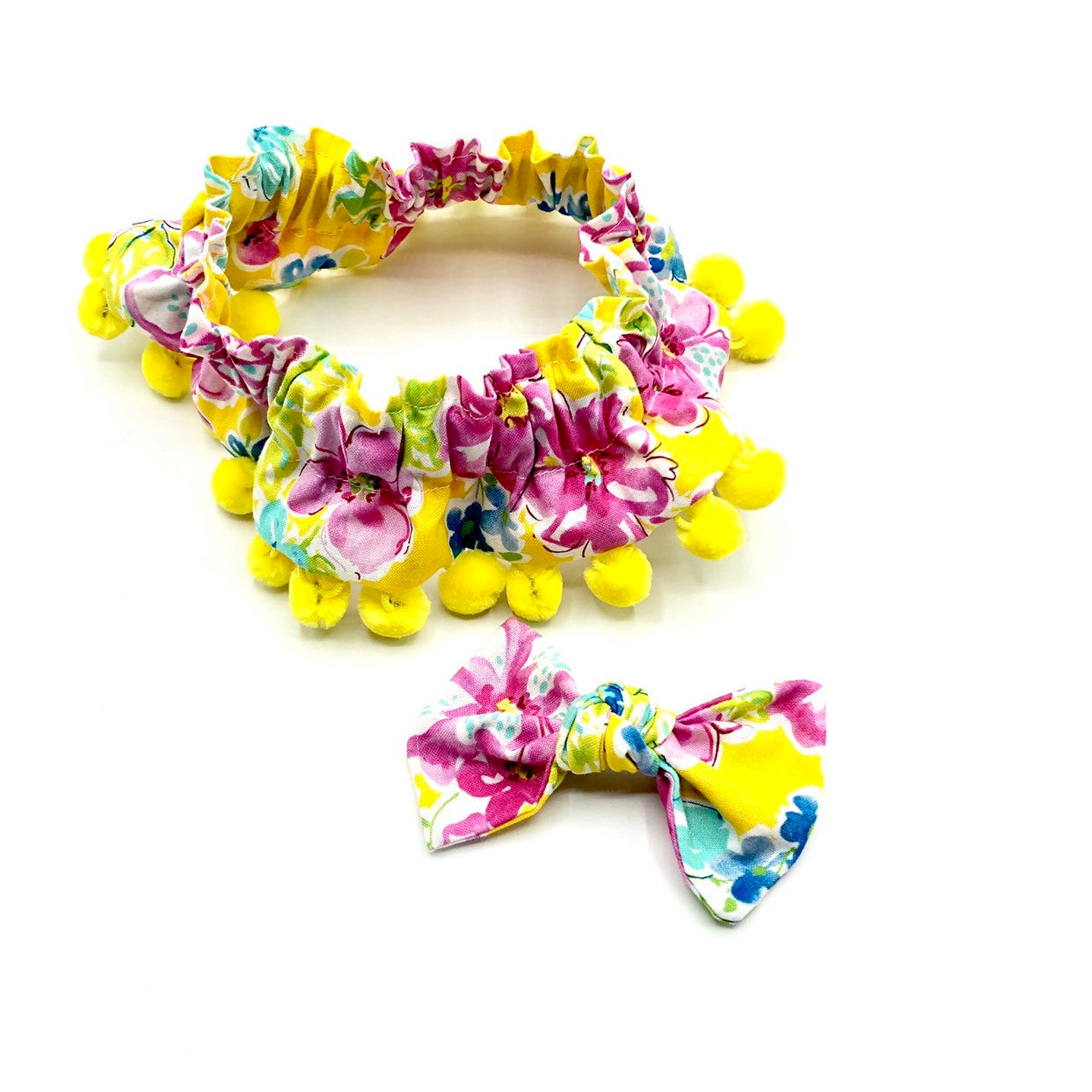 New Dog Ruffle Collar Yellow and Pink Floral Dog Scrunchie Etsy