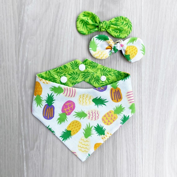 Tropical Pineapples Pineapple Bandana Summer Dog Bandana Snap on Bandana Matching Hair bow Bow and Bandana Cute Bandanas Etsy