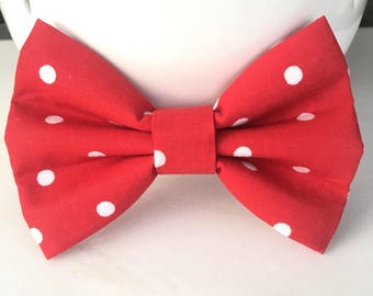 Red Polka Dot Dog Bow Tie, Cotton Pet Collar Accessory