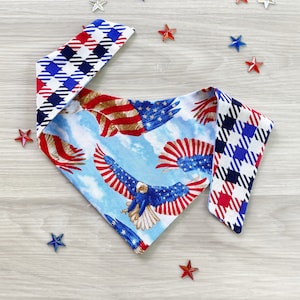 4th of July Dog Bandana, American eagle dog bandana, Summer, Memorial Day, Tie On Dog Bandana, reversible bandana, matching hair bow