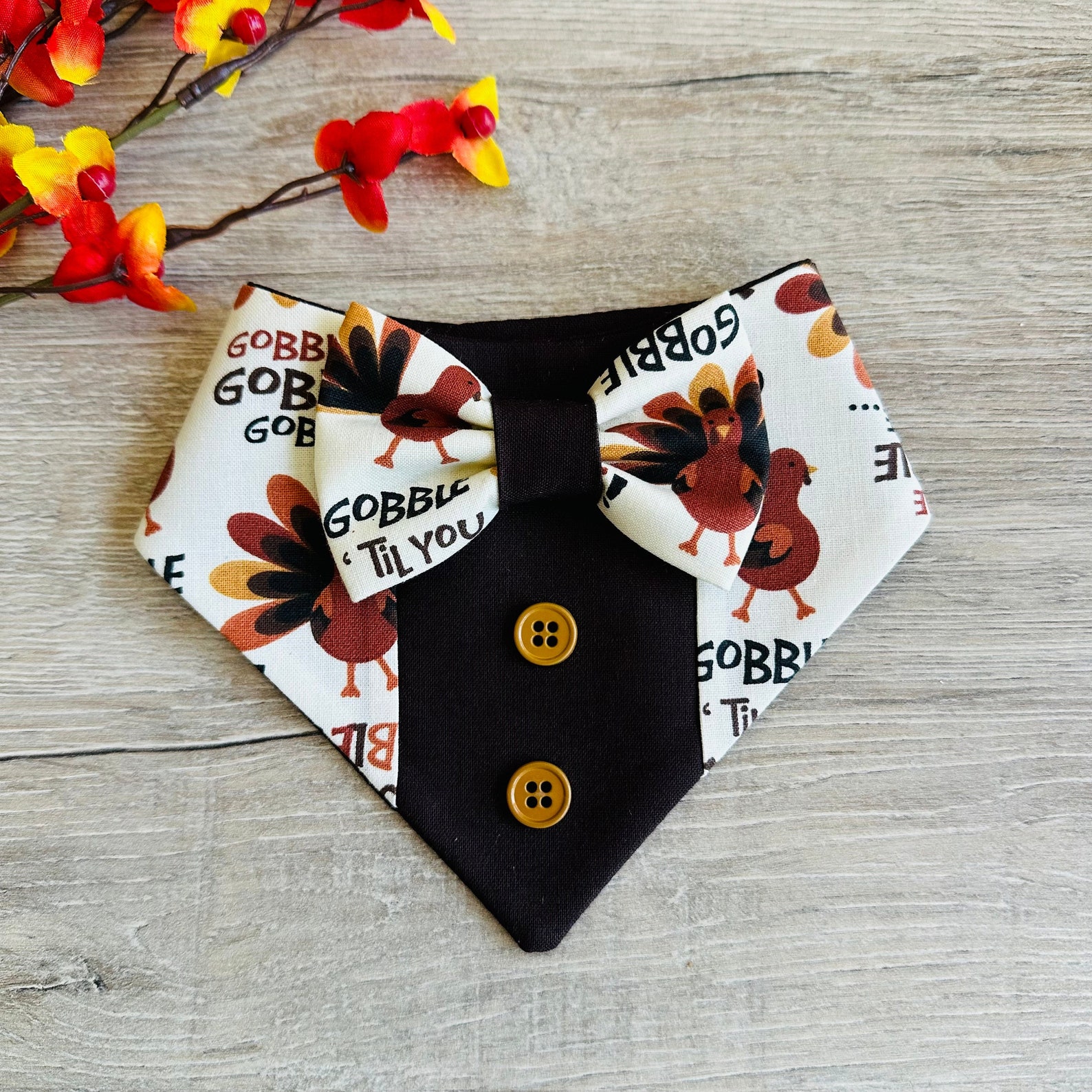 Thanksgiving Dog Tuxedo, Gobble Gobble, Dog Accessories, Fall Scarf for