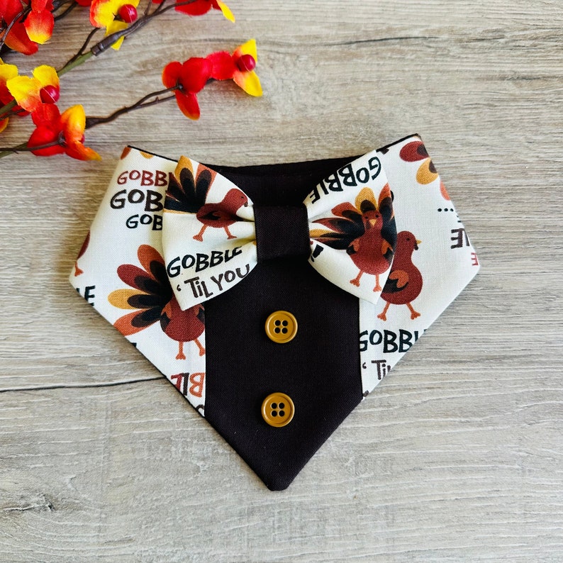 Thanksgiving Dog Tuxedo, Gobble Gobble, Dog Accessories, Fall Scarf for