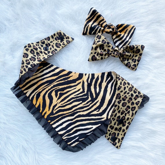 New Tiger and Cheetah Dog Bandana Matching Hair-bow Bow and - Etsy