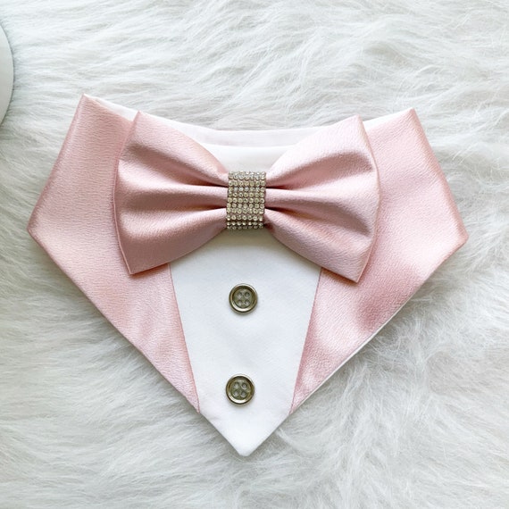 Blanc Luxe et confortable avec cravate rose pour chiens XS - chien