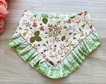 Floral Ruffle Dog Bandana, Spring Pet Scarf, Snap On Cotton