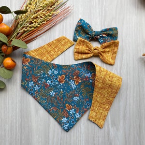 Otoños Amarillo Florales Fall Dog bandana, Dog bandana, Snap on Bandana, Matching hair-bow, Bow and Bandana, Hair Scrunchies