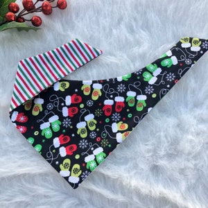 New! Christmas Mittens Dog Bandana, Reversible dog Bandana, fall dog bandana, puppy dog bandana, over the collar, tie on bandana