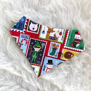 New! Christmas Dog Bandana, Dog Accessories, Puppy Bow, Pet Scarf, reversible, snaps on, tie on, winter bandana, holiday bandanas