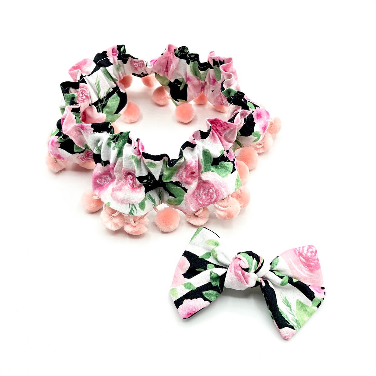 New Dog Ruffle Collar Black & Pink Floral Dog Scrunchie Etsy