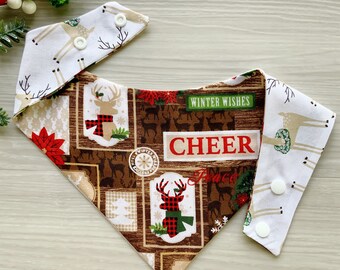 New! Christmas Deer Dog bandana, Snap on Bandana, Matching hair-bow, Bow and Bandana, Hair Scrunchies, reindeer