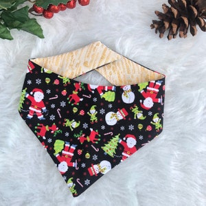 New! Santa claus Dog Bandana, Reversible dog Bandana, fall dog bandana, puppy dog bandana, over the collar, tie on bandana, christmas