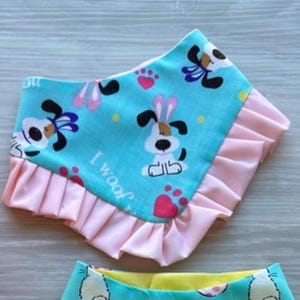 Easter Dog bandana with ruffles, Pink and blue Snap on Bandana, Matching hair-bow, accessories for pets, cat bandana, spring scarf for pets