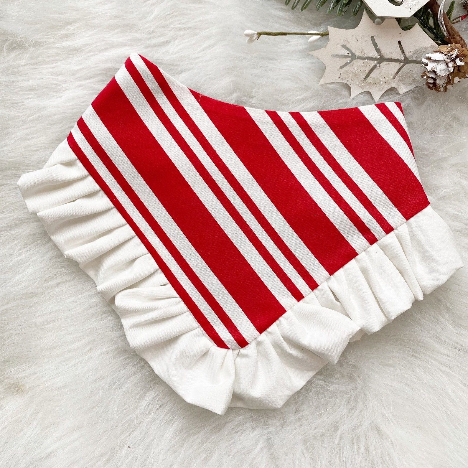 New Red Stripes With Ruffles Dog Bandana Fancy Bandana Snap Etsy