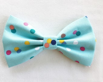 Teal Polka Dot Dog Bowtie, Handmade Cotton Pet Collar Accessory