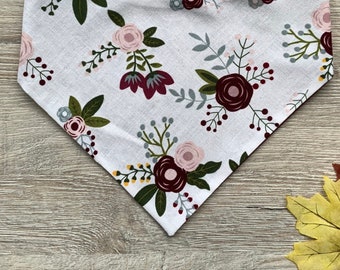 Burgundy Floral Fall dog bandana,  Puppy bandana, Seasons Dog Bandana, easy snap-on dog bandana, pet accessory, bandana for dogs