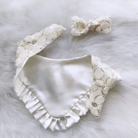 New Gold Velvet With Ruffles Dog Bandana Fancy Bandana Snap 