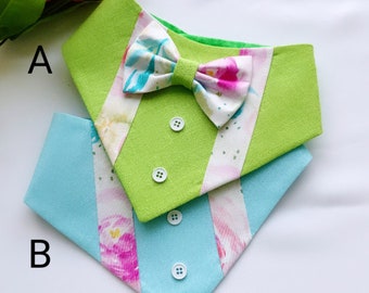 Easter Dog Tuxedo Bandana, Blue and green, Bandana with bow tie for dogs, Easter cute dog boy accessories