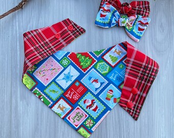 Christmas Dog Bandana, Santa Mail Reversible Scarf, Pet Hair-Bow