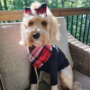 New Plaid Dog Accessories, red white and black, Pet Scarf, reversible, snaps on, tie on, winter bandana, holiday