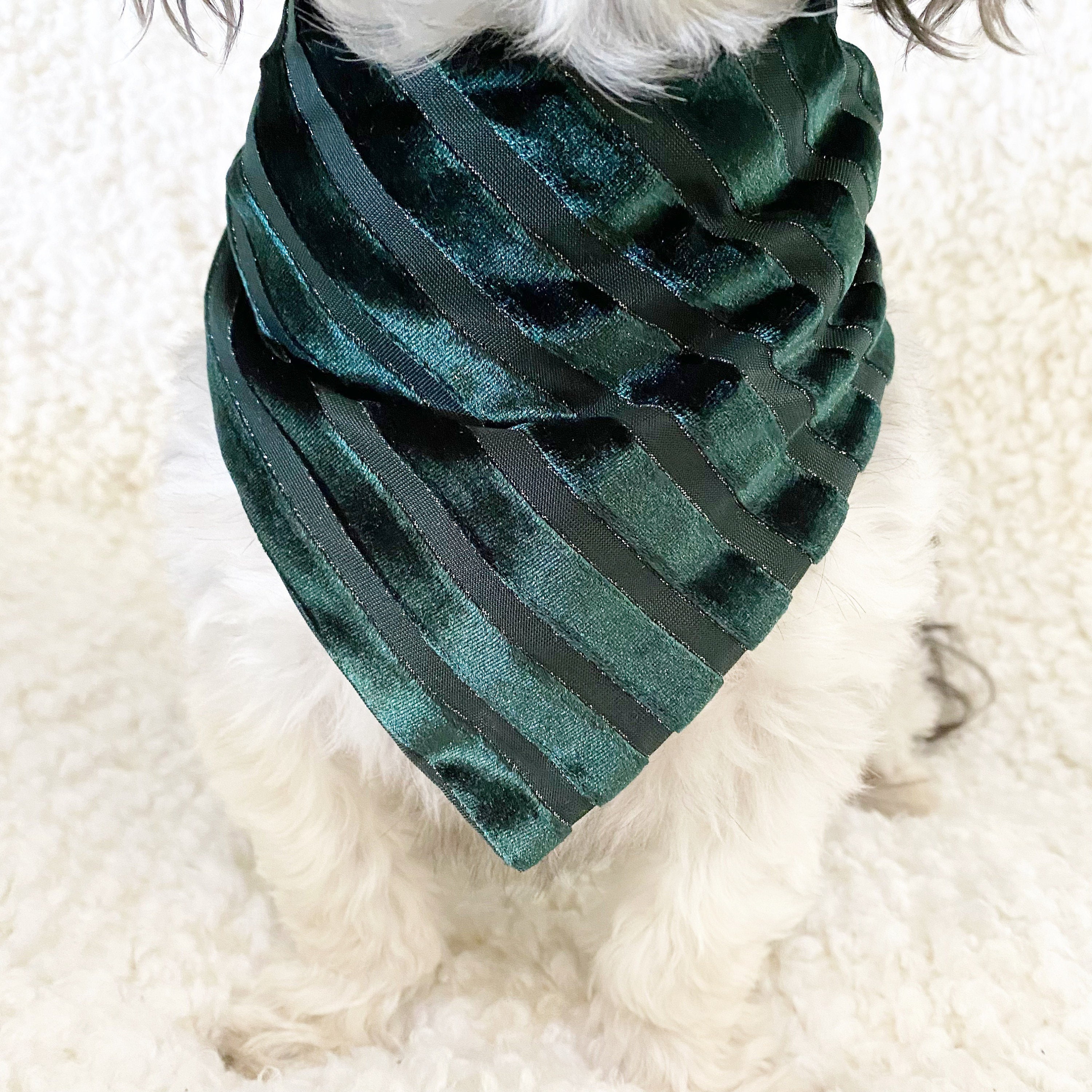 New Hunter Green Velvet Dog Bandana Fancy Bandana Snap on Etsy