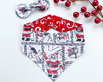 Bandana per cani di Babbo Natale, reversibile, con chiusura a scatto.
