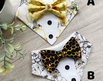 Pañuelo de esmoquin para perros, Panal de miel de abeja, Pañuelo para perros, Snap on Bandana, Esmoquin de otoño, Pañuelo de otoño con pajarita, Pañuelo con pajarita, Pañuelo de verano