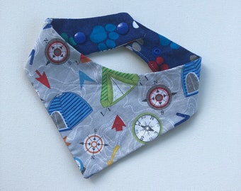 Reversible Hiking Dog Bandana, Camping Compass Print