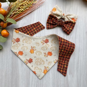 Simple Pumpkins Fall Dog bandana, Dog bandana, Snap on Bandana, Matching hair-bow, Bow and Bandana, Hair Scrunchies