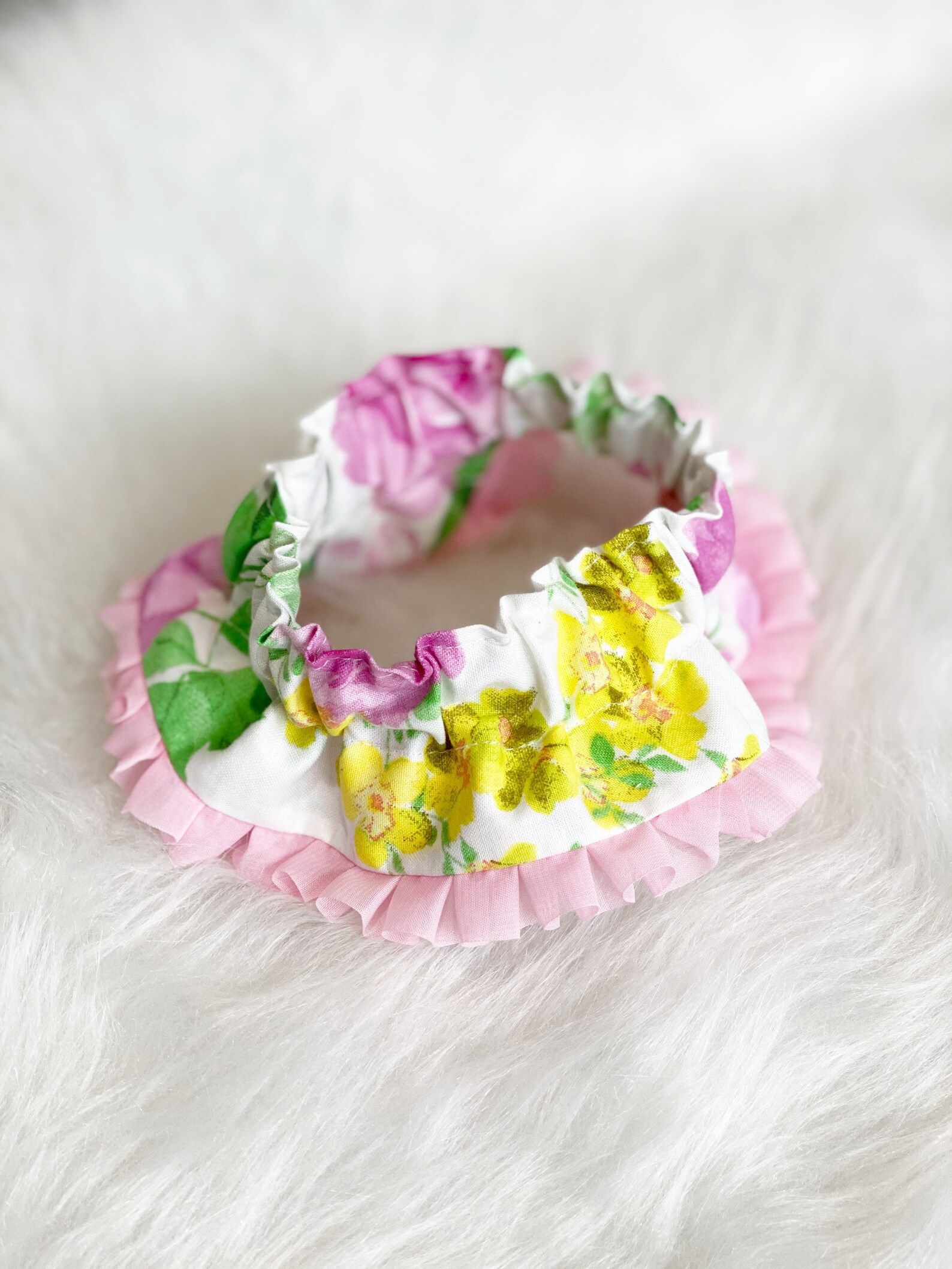 Dog Ruffle Collar Yellow and Pink Floral Dog Scrunchie Dog Etsy