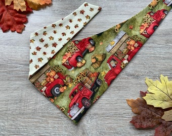 Bandana per cani con camion autunnali, bandana autunnale per cuccioli, reversibile con chiusura a scatto.