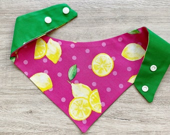Pink Lemonade Dog Bandana, Snap On Scarf, Matching Hair Bow