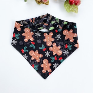 Christmas dog bandana, Gingerbread and musical, Seasons Dog Bandana, easy snap-on dog bandana, pet accessory, over the collar