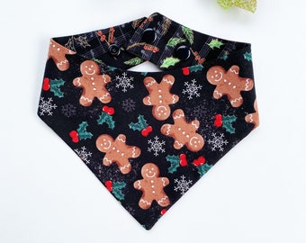 Bandana natalizia per cani a forma di omino di pan di zenzero, reversibile e con chiusura a scatto.