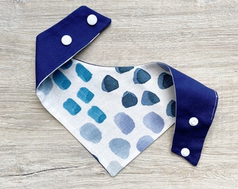 Blue watercolor marks dog bandana, Spring Dog bandana, Snap on Bandana, Matching hair-bow, Bow and Bandana, Cute bandanas