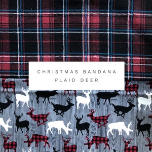 New! Christmas Dog Bandana, plaid deer, Reversible dog Bandana, dog bandana, puppy dog bandana, over the collar, tie on bandana