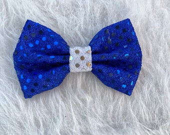Christmas Blue Glitter Dog Bow Tie, Handmade Pet Collar Accessory