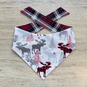 New! Christmas Dog Bandana, buffalo moose, Reversible dog Bandana, dog bandana, puppy dog bandana, over the collar, tie on bandana