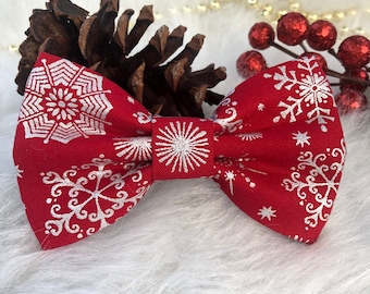 New! Red and Silver Dog Bowtie, Christmas Dog Accessories, Dog Bowtie, Puppy Bow, Pet bowtie, bowties, dog scarf