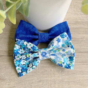 Summer dog bow tie, blue floral dog accessories, bowtie for dog collar, Sailor Bows for dogs, Dog lover gift, Pet dog collar, Dapper bowtie