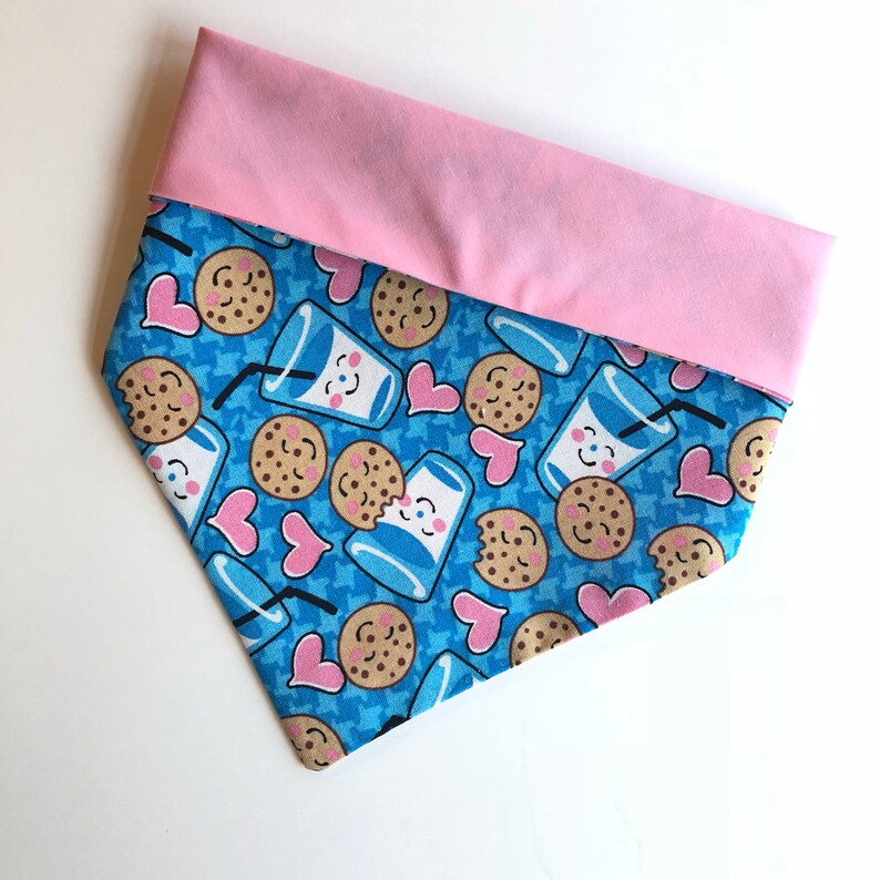 tie on Dog Clothe snap on bandana snaps on Summer bandana Pet Scarf reversible Cookies and Milk Dog Bandana Puppy bandana