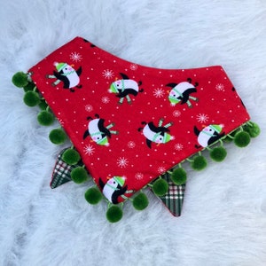 New! Christmas penguins Dog Bandana, Dog Accessories, Puppy Bow, Pet Scarf, reversible, snaps on, tie on, winter bandana, holiday bandana