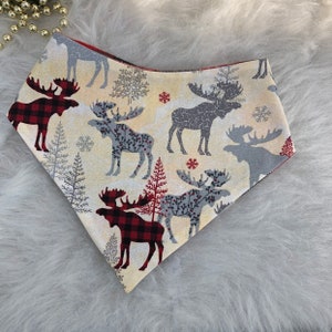 New! Christmas Dog Bandana, buffalo moose, Reversible dog Bandana, dog bandana, puppy dog bandana, over the collar, tie on bandana