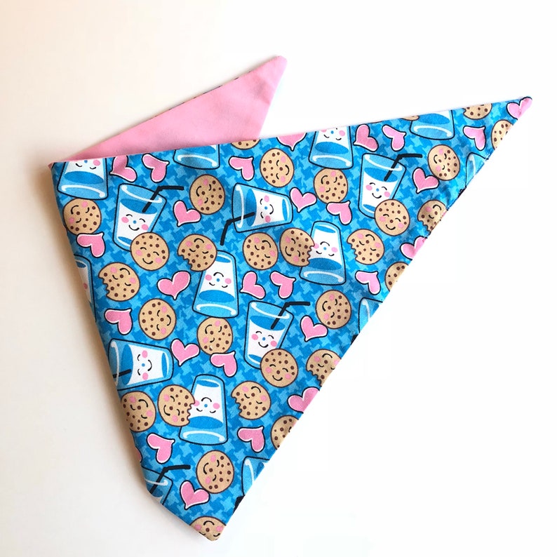 tie on Dog Clothe snap on bandana snaps on Summer bandana Pet Scarf reversible Cookies and Milk Dog Bandana Puppy bandana