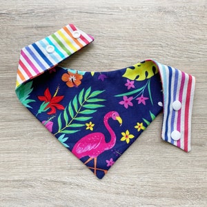 New! Tropical Summer Floral Dog Bandana, Pet Scarf, snaps on, tie on, Season bandana, spring bandana, pom pom bandana, pet bandana, rainbow