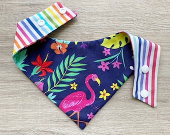 New! Tropical Summer Floral Dog Bandana, Pet Scarf, snaps on, tie on, Season bandana, spring bandana, pom pom bandana, pet bandana, rainbow